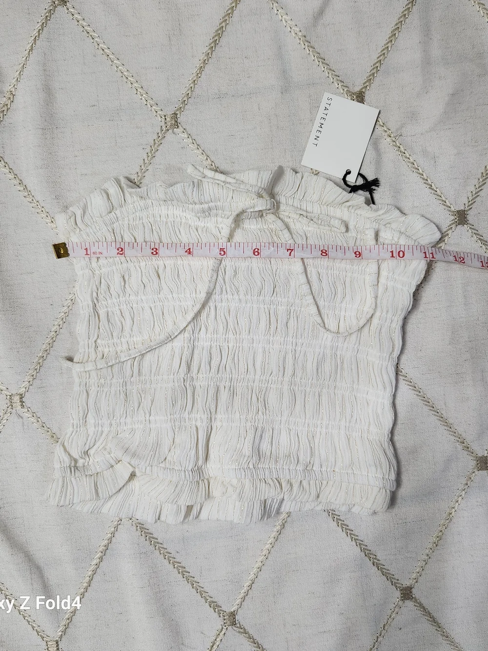 STATEMENT‎ White Gold Metallic Stripe Ribbed Strapless Top Maxi Skirt Set XS